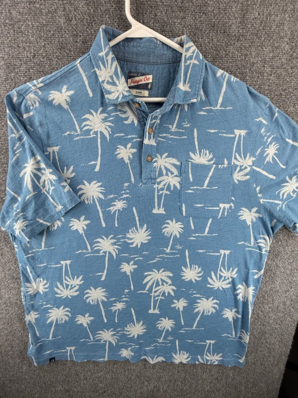 Johnnie-o Hangin Out Polo Shirt Men XL Blue White Floral Print Collared Soft